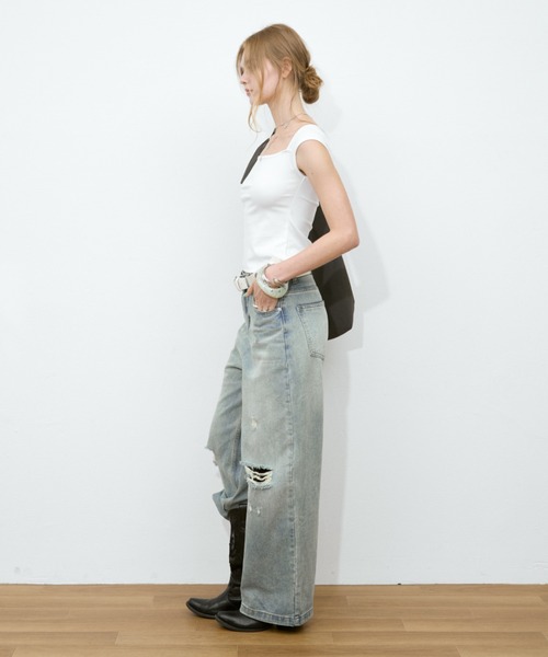 Rohwel(ローウェル)の「Square Neck Tops / スクエアネックトップス(Tシャツ/カットソー・レディース・カーキ/ネイビー/ボルドー/ホワイト・FREE)」の21枚目の写真