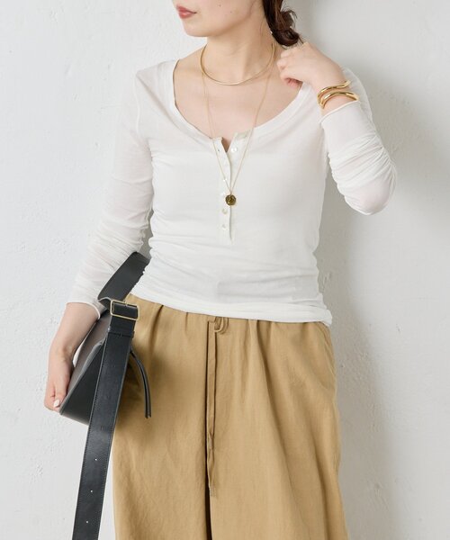 GALLARDAGALANTE（ガリャルダガランテ）の「【La nature linge】キュプラハイツイストヘンリーロンTee（Tシャツ/カットソー・レディース・モカ/イエロー/ブラック/オフホワイト・FREE）」の2枚目の写真
