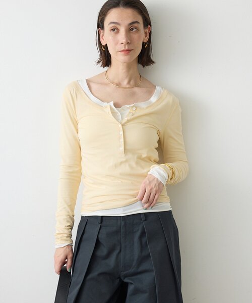 GALLARDAGALANTE（ガリャルダガランテ）の「【La nature linge】キュプラハイツイストヘンリーロンTee（Tシャツ/カットソー・レディース・モカ/イエロー/ブラック/オフホワイト・FREE）」の4枚目の写真