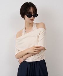Dot Halter Layered Off-Shoulder Tee / ドットホルターレイヤードオフショルダーT