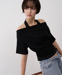 Dot Halter Layered Off-Shoulder Tee / ドットホルターレイヤードオフショルダーT