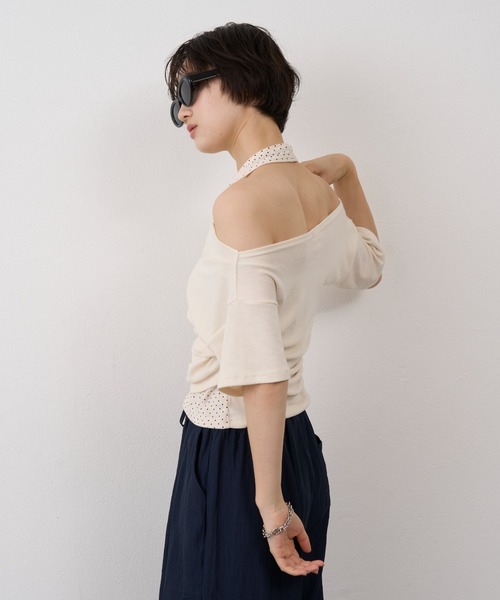 NUJOH(ヌゾ)の「Dot Halter Layered Off-Shoulder Tee / ドットホルターレイヤードオフショルダーT(Tシャツ/カットソー・レディース・ブラック/ブルー/アイボリー・FREE)」の7枚目の写真