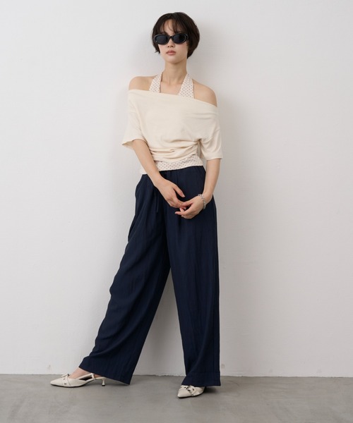 NUJOH(ヌゾ)の「Dot Halter Layered Off-Shoulder Tee / ドットホルターレイヤードオフショルダーT(Tシャツ/カットソー・レディース・ブラック/ブルー/アイボリー・FREE)」の11枚目の写真