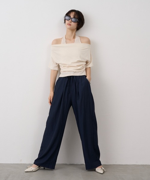 NUJOH(ヌゾ)の「Dot Halter Layered Off-Shoulder Tee / ドットホルターレイヤードオフショルダーT(Tシャツ/カットソー・レディース・ブラック/ブルー/アイボリー・FREE)」の12枚目の写真