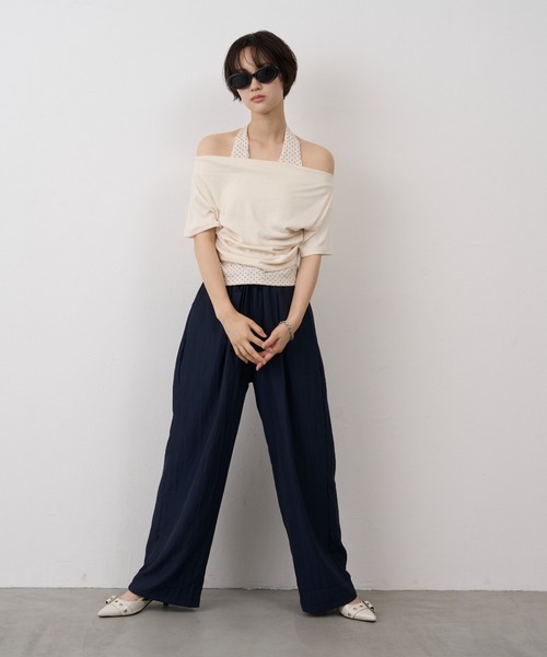 NUJOH(ヌゾ)の「Dot Halter Layered Off-Shoulder Tee / ドットホルターレイヤードオフショルダーT(Tシャツ/カットソー・レディース・ブラック/ブルー/アイボリー・FREE)」の13枚目の写真