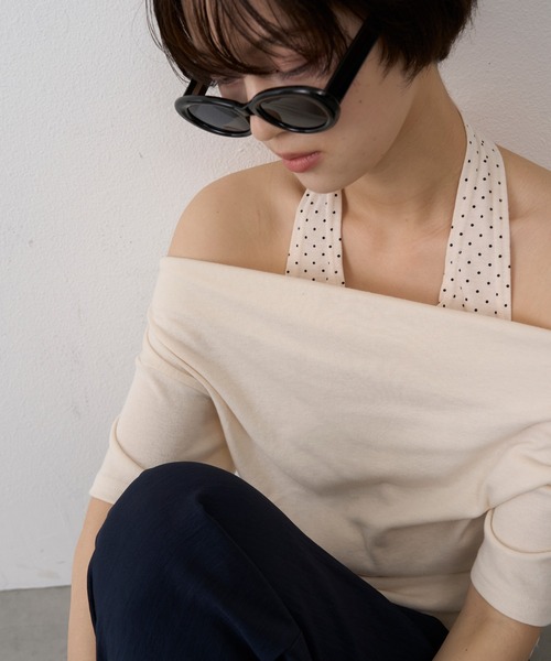 NUJOH(ヌゾ)の「Dot Halter Layered Off-Shoulder Tee / ドットホルターレイヤードオフショルダーT(Tシャツ/カットソー・レディース・ブラック/ブルー/アイボリー・FREE)」の18枚目の写真