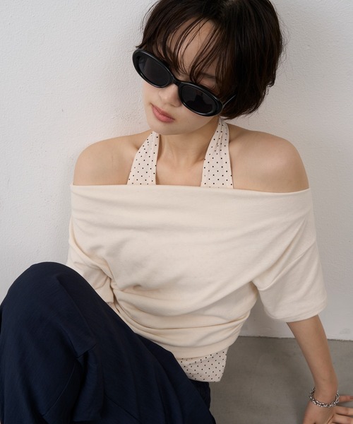 NUJOH(ヌゾ)の「Dot Halter Layered Off-Shoulder Tee / ドットホルターレイヤードオフショルダーT(Tシャツ/カットソー・レディース・ブラック/ブルー/アイボリー・FREE)」の20枚目の写真