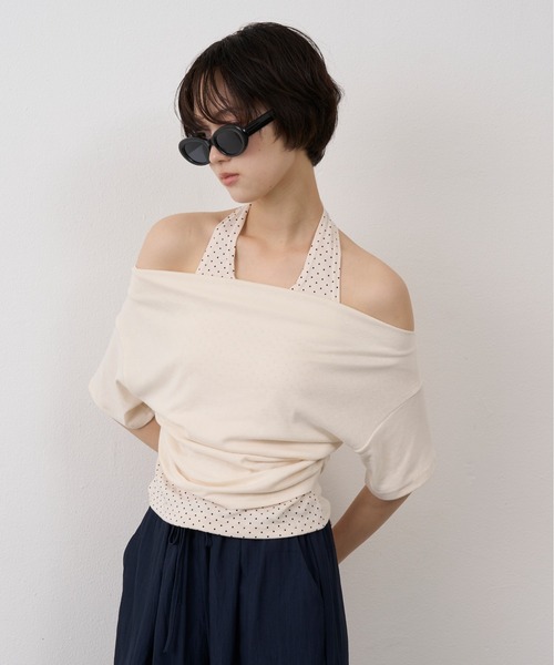 NUJOH(ヌゾ)の「Dot Halter Layered Off-Shoulder Tee / ドットホルターレイヤードオフショルダーT(Tシャツ/カットソー・レディース・ブラック/ブルー/アイボリー・FREE)」の15枚目の写真