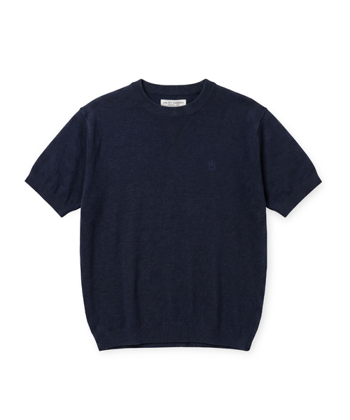 EDINBURGH CLUB(エディンバラクラブ)の「COOL LINEN HALF-SLEEVE KNIT (NAVY)(ニット/セーター・メンズ・ネイビー・SMALL/MEDIUM/LARGE/X-LARGE)」の1枚目の写真