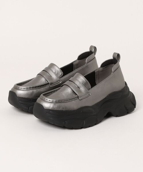 la farfa SHOES(ラ・ファーファ シューズ)の「la farfa shoes 厚底スニーカーローファー(ローファー・レディース・ブラック/シルバー・L/M/XL/LL)」の1枚目の写真