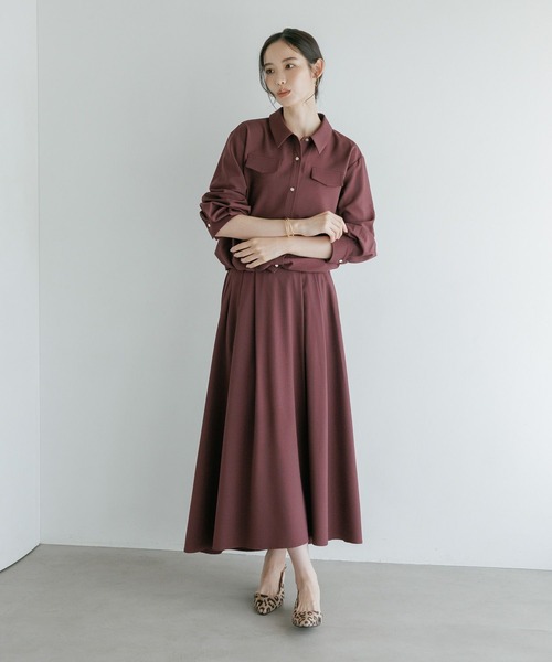 Andemiu(アンデミュウ)の「ドロストシャツセットアップ/1057225(ワンピース・レディース・ボルドー/オフホワイト・FREE)」の2枚目の写真