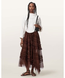 JEN TIERED LACE TEXTILE MIDI SKIRT | JEN ティアード レース テキスタイル ミディ スカート