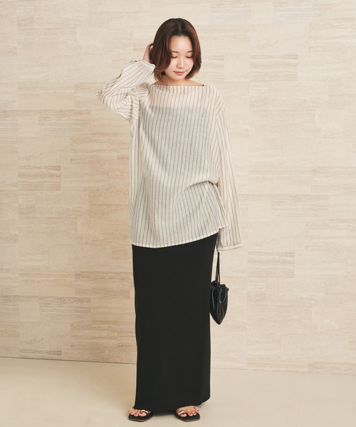 plage(プラージュ)の「Silk mix stripe T ブラウス(シャツ/ブラウス・レディース・ベージュ・FREE)」の2枚目の写真