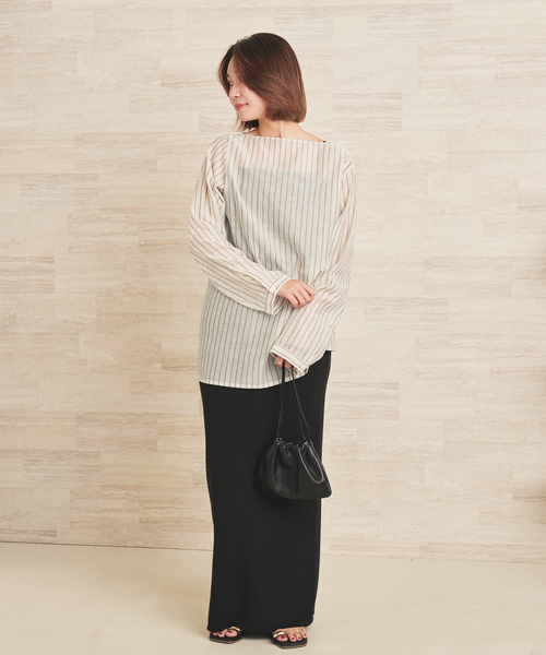 plage(プラージュ)の「Silk mix stripe T ブラウス(シャツ/ブラウス・レディース・ベージュ・FREE)」の3枚目の写真