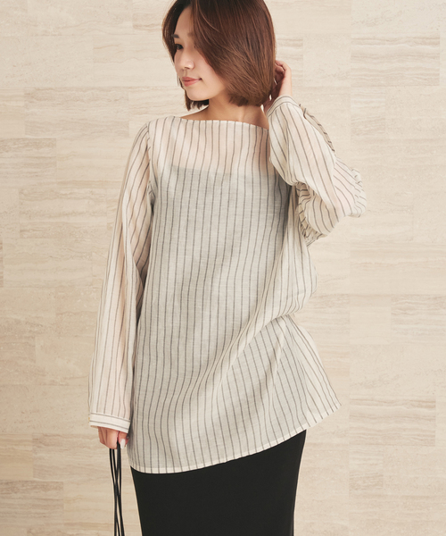 plage(プラージュ)の「Silk mix stripe T ブラウス(シャツ/ブラウス・レディース・ベージュ・FREE)」の6枚目の写真
