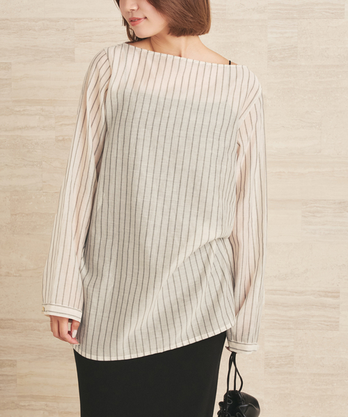 plage(プラージュ)の「Silk mix stripe T ブラウス(シャツ/ブラウス・レディース・ベージュ・FREE)」の7枚目の写真