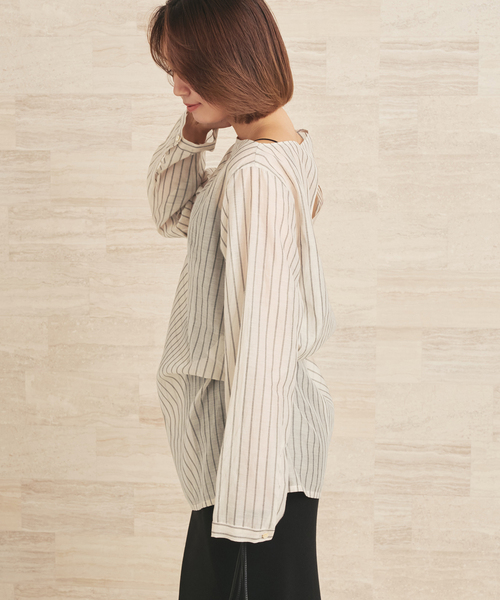 plage(プラージュ)の「Silk mix stripe T ブラウス(シャツ/ブラウス・レディース・ベージュ・FREE)」の8枚目の写真