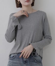 綿フライス袖口フレア長袖カットソー