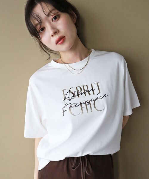 le.coeur blanc(ルクールブラン)の「【撥水・撥油・防汚】AllureTシャツ(Tシャツ/カットソー・レディース・ブラック/オフホワイト/キャメル・38)」の2枚目の写真