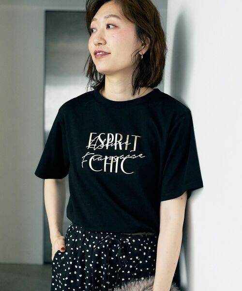 le.coeur blanc(ルクールブラン)の「【撥水・撥油・防汚】AllureTシャツ(Tシャツ/カットソー・レディース・ブラック/オフホワイト/キャメル・38)」の1枚目の写真