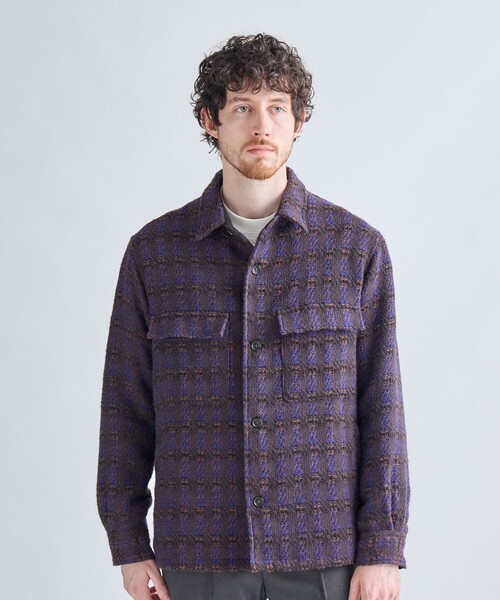 MEN'S BIGI(メンズビギ)の「総裏ツイード CPOシャツアウター(ブルゾン・メンズ・パープル/チャコールグレー/ブラック・03/02/01)」の1枚目の写真