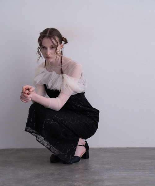 atlo（アトロ）の「ノワール グリッター パーティードレス セレモニー ミモレ丈&七分袖 結婚式二次会 フォーマル お呼ばれ オケージョンドレス 同窓会成人式（ドレス・レディース・グレー/ブラック/ベージュ・M）」の21枚目の写真