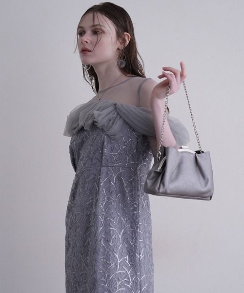 atlo（アトロ）の「ノワール グリッター パーティードレス セレモニー ミモレ丈&七分袖 結婚式二次会 フォーマル お呼ばれ オケージョンドレス 同窓会成人式（ドレス・レディース・グレー/ブラック/ベージュ・M）」の4枚目の写真