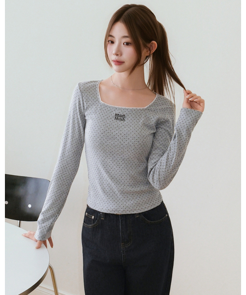 muahmuah（ムーアムーア）の「スクエアネック ドットロングスリーブ [グレー]（Tシャツ/カットソー・レディース・その他・FREE）」の2枚目の写真