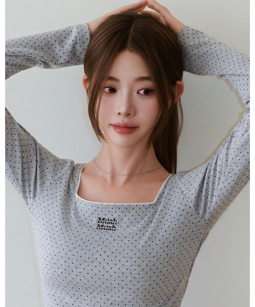 muahmuah（ムーアムーア）の「スクエアネック ドットロングスリーブ [グレー]（Tシャツ/カットソー・レディース・その他・FREE）」の5枚目の写真