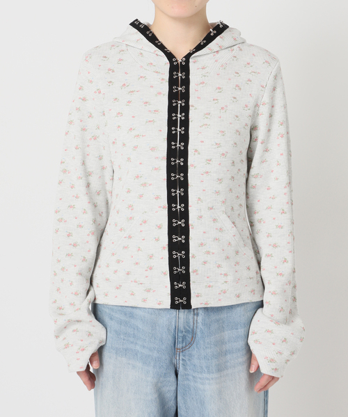 JOINT WORKS（ジョイントワークス）の「フックディテール ワッフルジップフーディー / J Floral Hook Waffle Hood（パーカー・レディース・ホワイト/ネイビー・FREE）」の12枚目の写真