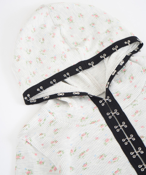 JOINT WORKS（ジョイントワークス）の「フックディテール ワッフルジップフーディー / J Floral Hook Waffle Hood（パーカー・レディース・ホワイト/ネイビー・FREE）」の21枚目の写真