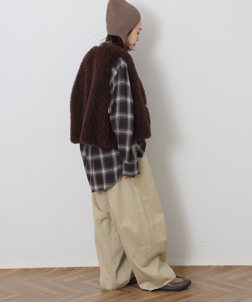 JOURNAL STANDARD LUXE（ジャーナルスタンダード　ラックス）の「チェック RC-シャツ（シャツ/ブラウス・レディース・ベージュ/ブラウン/ブラック・FREE）」の4枚目の写真
