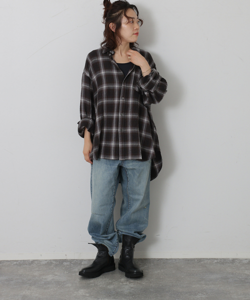 JOURNAL STANDARD LUXE（ジャーナルスタンダード　ラックス）の「チェック RC-シャツ（シャツ/ブラウス・レディース・ベージュ/ブラウン/ブラック・FREE）」の7枚目の写真