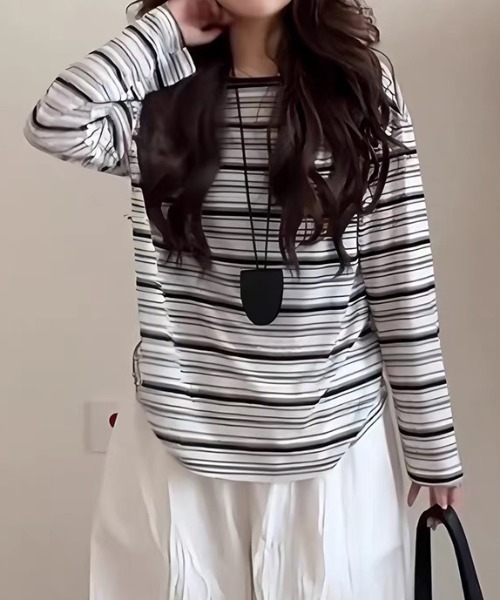 ampm(エーエムピーエム)の「バックリボンボーダーロングTシャツ(Tシャツ/カットソー・レディース・ブラック・S/M)」の11枚目の写真