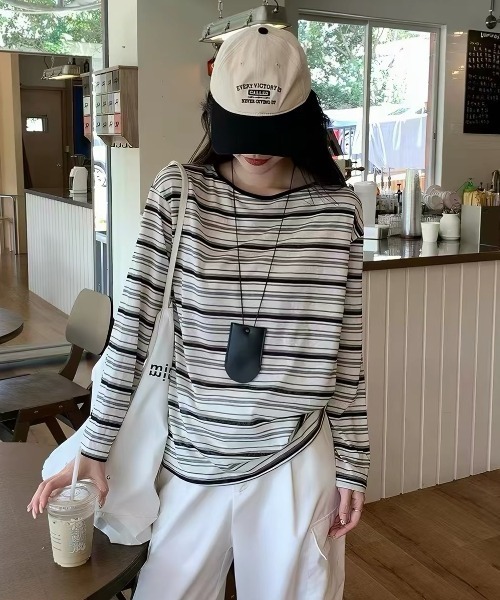ampm(エーエムピーエム)の「バックリボンボーダーロングTシャツ(Tシャツ/カットソー・レディース・ブラック・S/M)」の6枚目の写真