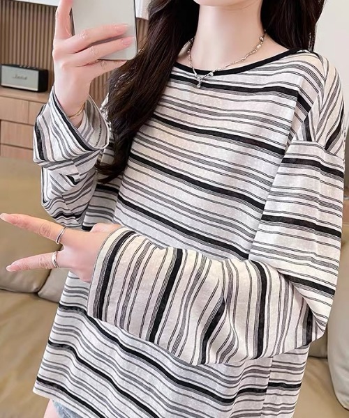 ampm(エーエムピーエム)の「バックリボンボーダーロングTシャツ(Tシャツ/カットソー・レディース・ブラック・S/M)」の14枚目の写真
