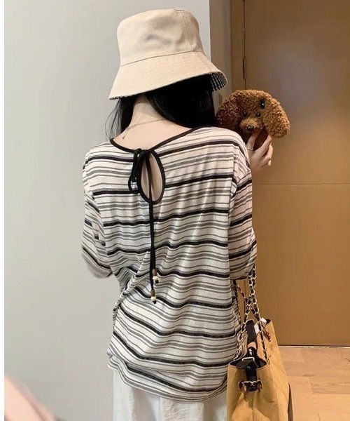ampm(エーエムピーエム)の「バックリボンボーダーロングTシャツ(Tシャツ/カットソー・レディース・ブラック・S/M)」の17枚目の写真