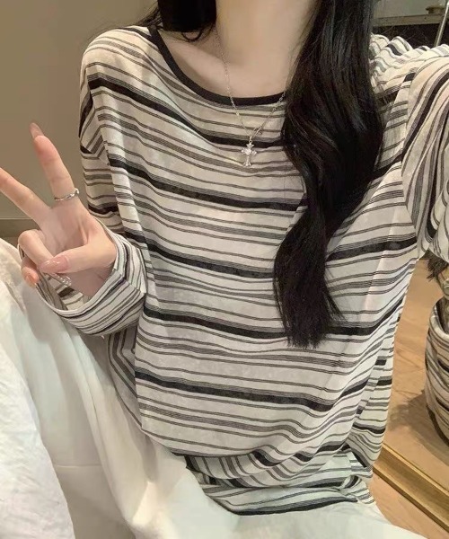 ampm(エーエムピーエム)の「バックリボンボーダーロングTシャツ(Tシャツ/カットソー・レディース・ブラック・S/M)」の18枚目の写真
