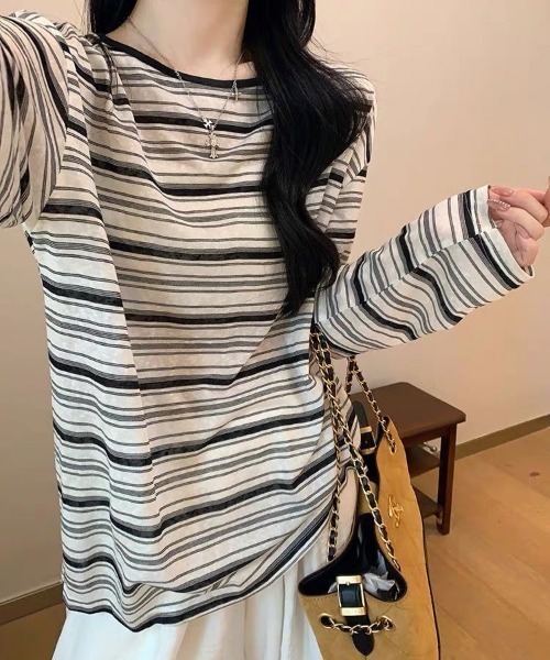 ampm(エーエムピーエム)の「バックリボンボーダーロングTシャツ(Tシャツ/カットソー・レディース・ブラック・S/M)」の21枚目の写真