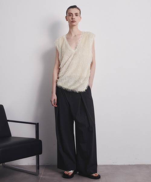 CITY TOKYO（シティトウキョウ）の「【CITY TOKYO/シティートウキョウ】Sleeveless 2way Fringe Top/スリーブレス2WAYフリンジトップス（ベスト・レディース・ブラック/キナリ・FREE）」の13枚目の写真