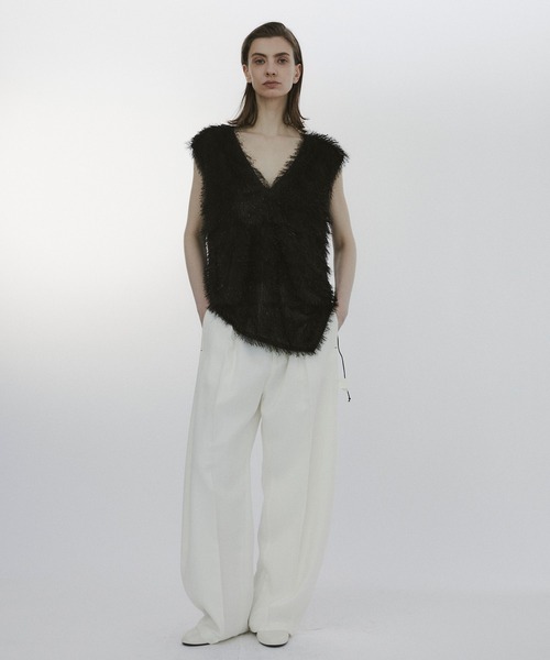 CITY TOKYO（シティトウキョウ）の「【CITY TOKYO/シティートウキョウ】Sleeveless 2way Fringe Top/スリーブレス2WAYフリンジトップス（ベスト・レディース・ブラック/キナリ・FREE）」の8枚目の写真