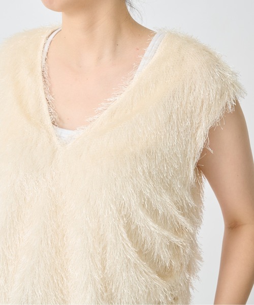 CITY TOKYO（シティトウキョウ）の「【CITY TOKYO/シティートウキョウ】Sleeveless 2way Fringe Top/スリーブレス2WAYフリンジトップス（ベスト・レディース・ブラック/キナリ・FREE）」の7枚目の写真