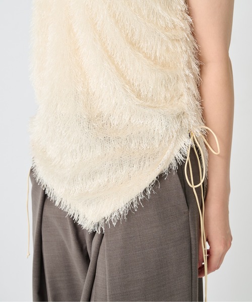 CITY TOKYO（シティトウキョウ）の「【CITY TOKYO/シティートウキョウ】Sleeveless 2way Fringe Top/スリーブレス2WAYフリンジトップス（ベスト・レディース・ブラック/キナリ・FREE）」の6枚目の写真