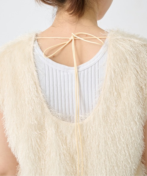CITY TOKYO（シティトウキョウ）の「【CITY TOKYO/シティートウキョウ】Sleeveless 2way Fringe Top/スリーブレス2WAYフリンジトップス（ベスト・レディース・ブラック/キナリ・FREE）」の5枚目の写真