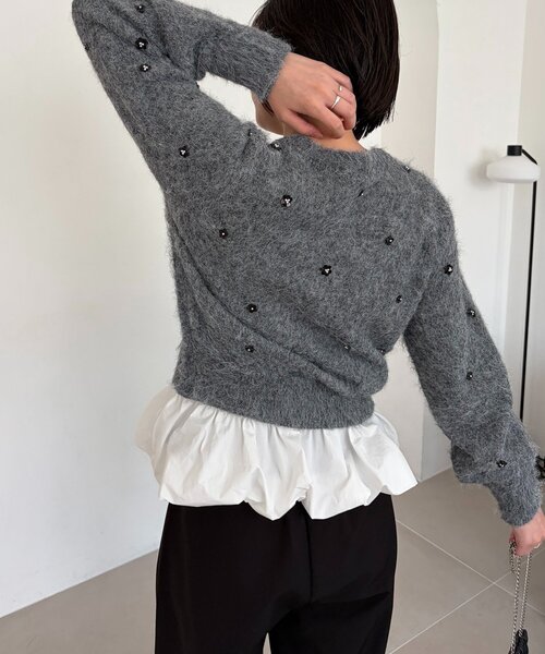 CAPRICIEUX LE'MAGE（カプリシューレマージュ）の「スパンコールフラワーカーディガン（カーディガン/ボレロ・レディース・オフホワイト/グレー/ブラウン・FREE）」の8枚目の写真
