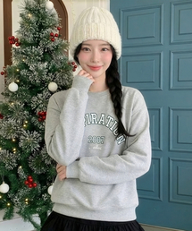 女性レタリング裏起毛スウェットシャツ (GREY) (HBBLTA3)