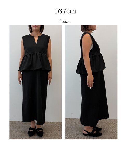 prose verse(プロズヴェール)の「キーネックペプラムジャンスカ(ジャンパースカート・レディース・ブラック・PL/PM/LARGE/MEDIUM)」の5枚目の写真