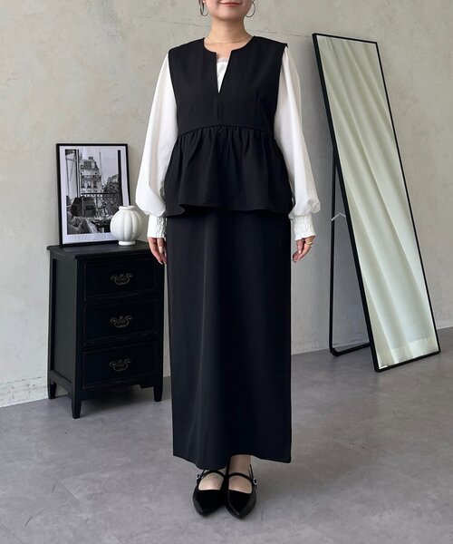 prose verse(プロズヴェール)の「キーネックペプラムジャンスカ(ジャンパースカート・レディース・ブラック・PL/PM/LARGE/MEDIUM)」の12枚目の写真