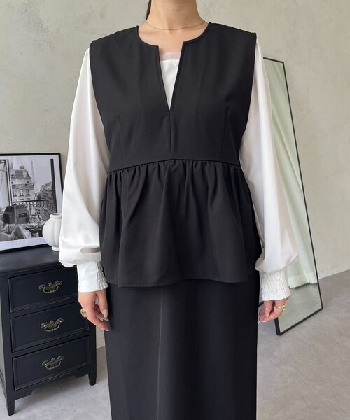 prose verse(プロズヴェール)の「キーネックペプラムジャンスカ(ジャンパースカート・レディース・ブラック・PL/PM/LARGE/MEDIUM)」の19枚目の写真
