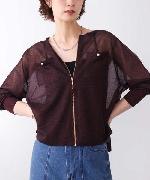 Bou Jeloud(ブージュルード)の「ラメシアージップカーディガン(カーディガン/ボレロ・レディース・チャコールグレー/ネイビー/ブラウン/モカ・FREE)」の2枚目の写真